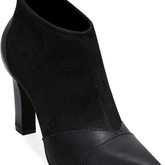 Shoes - Womens Ankle Booties Faux Leather Suede Pointed Toe High Heel Zipper Shoes